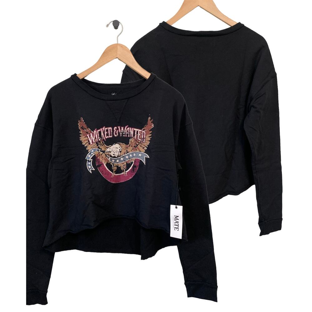 Mate The Label Crop USA Supima Cotton Eagle Sweater Small medium biker edgy USA